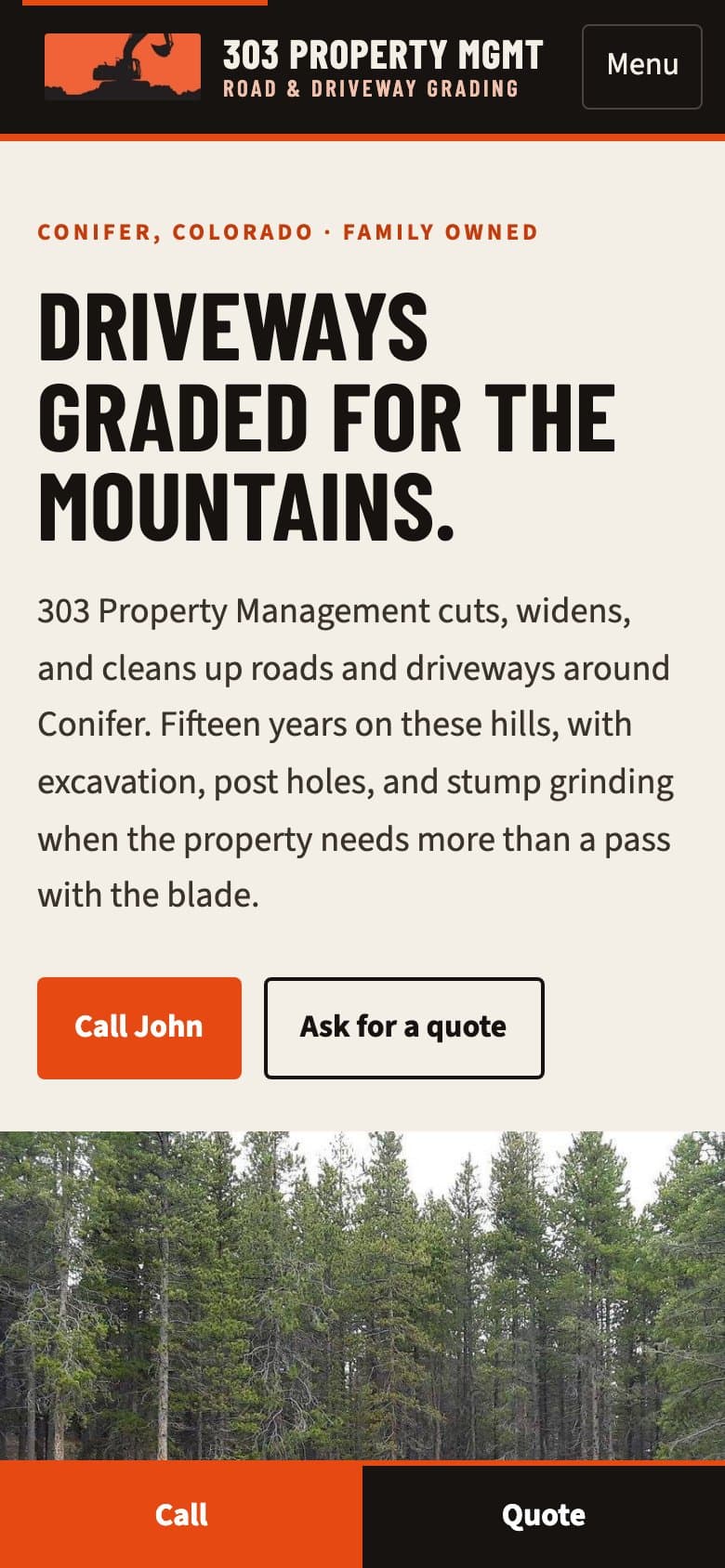 Mobile screenshot of the 303 Property Management website