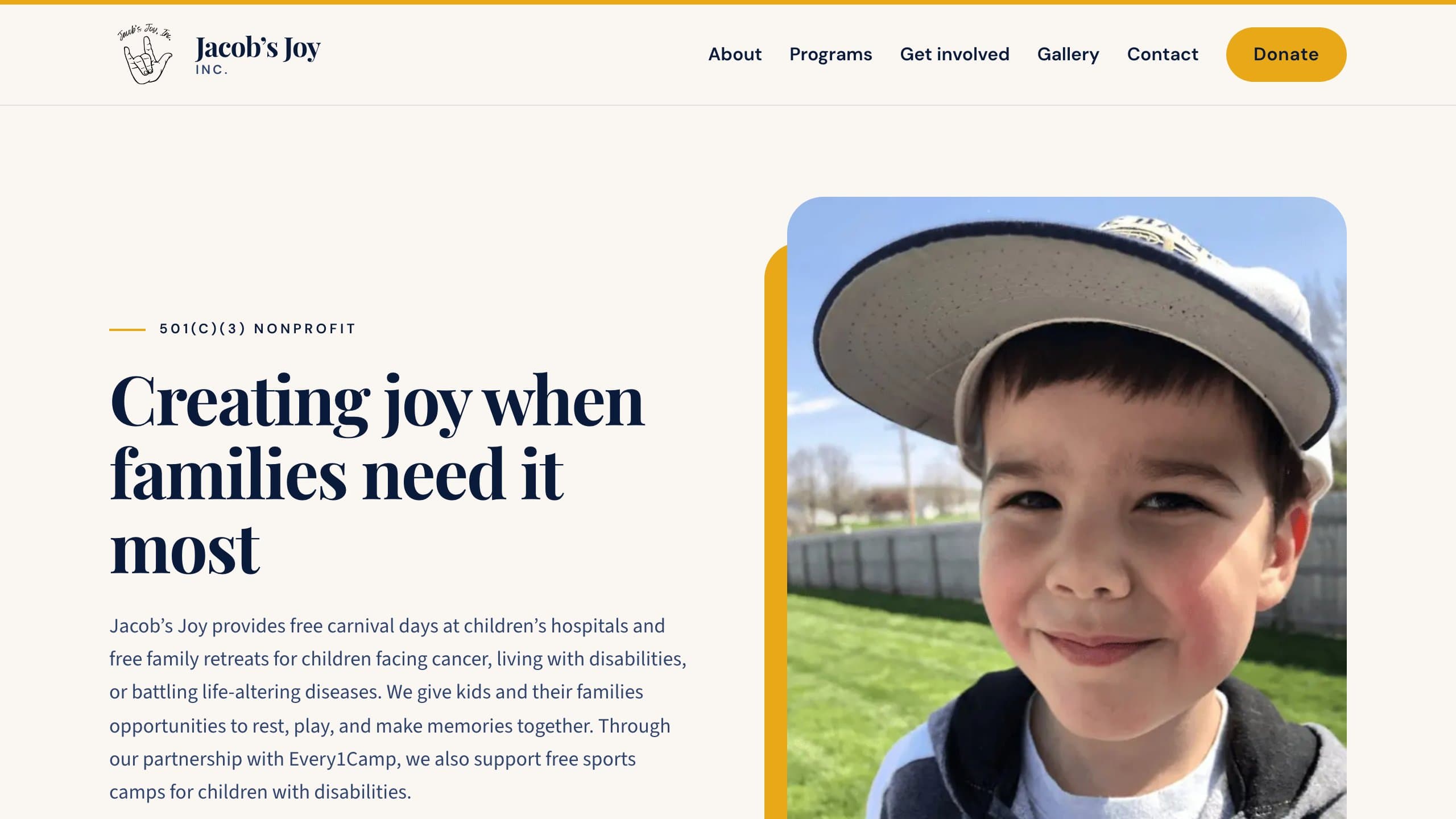 Desktop screenshot of the Jacob’s Joy website
