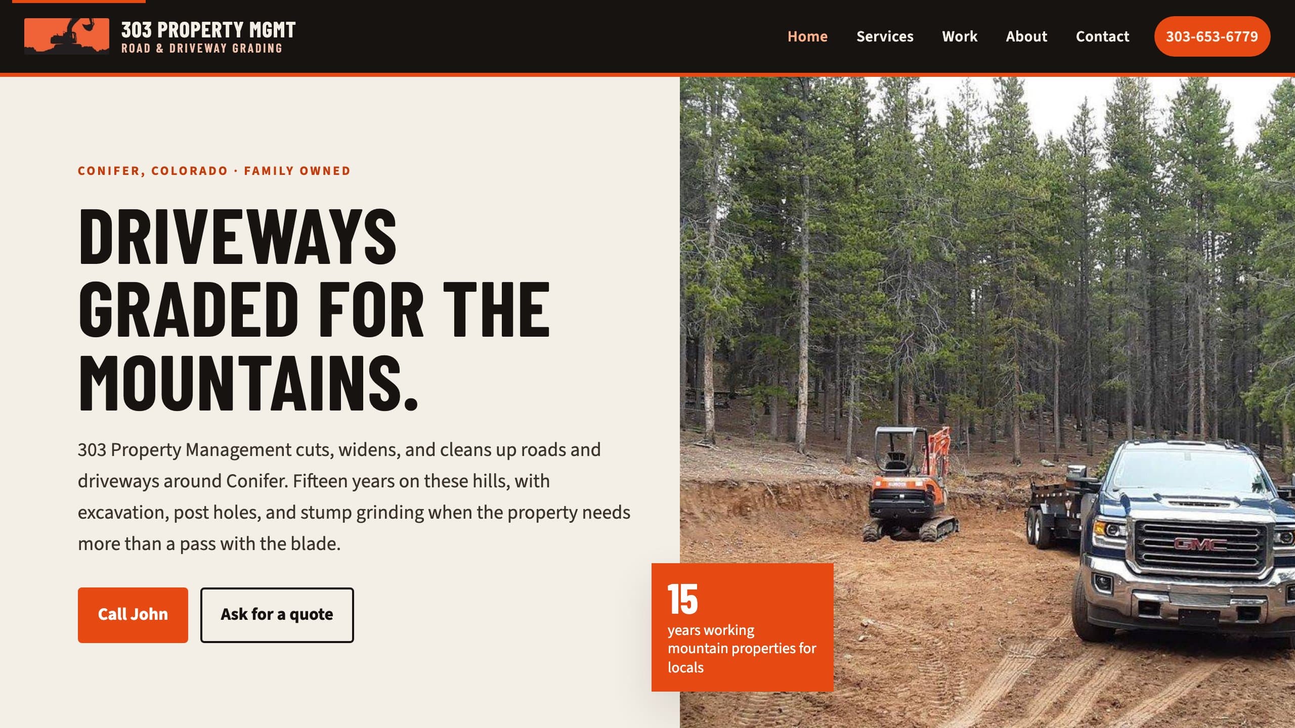 Desktop screenshot of the 303 Property Management website