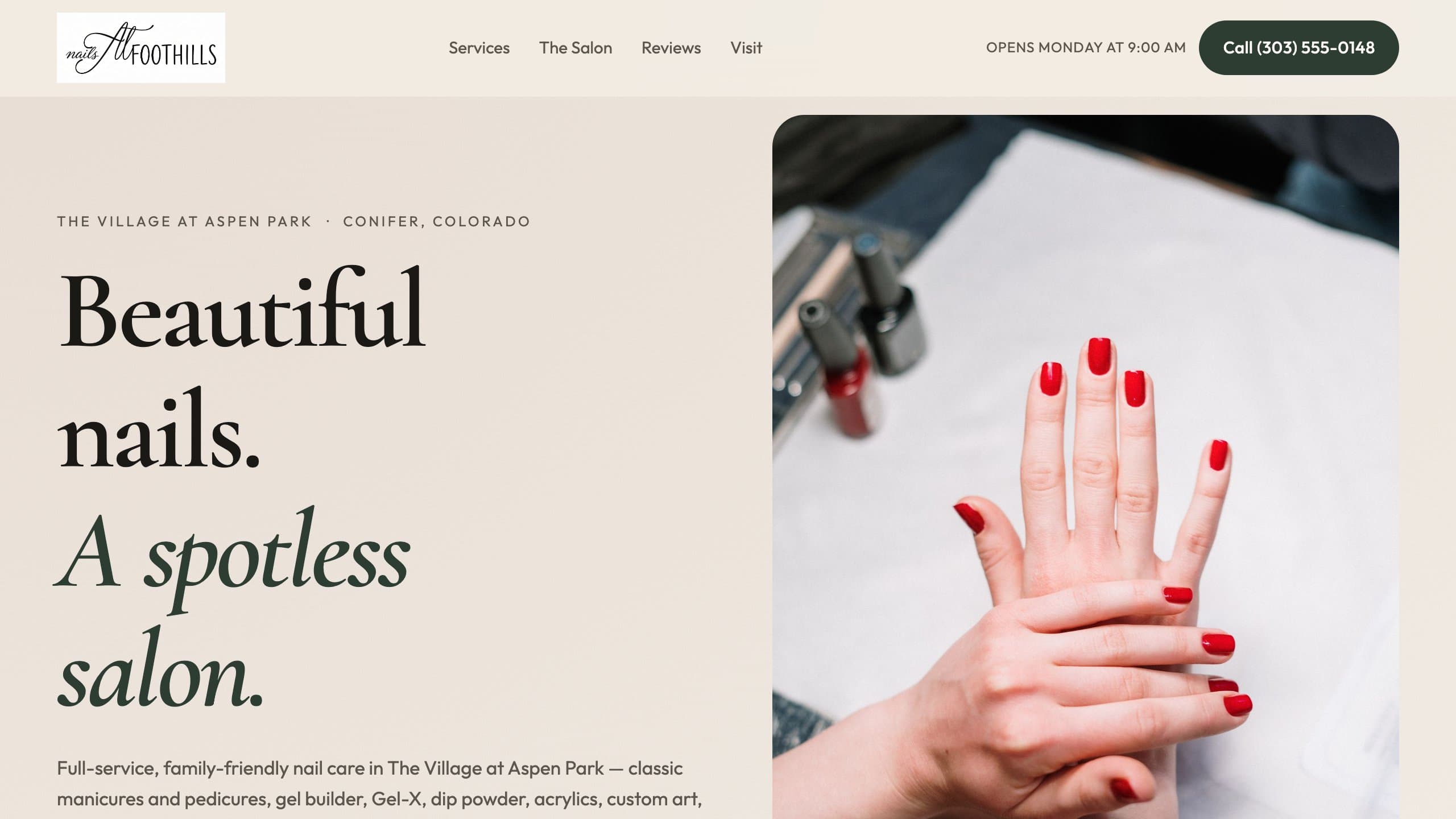 Desktop screenshot of the Nails at Foothills website