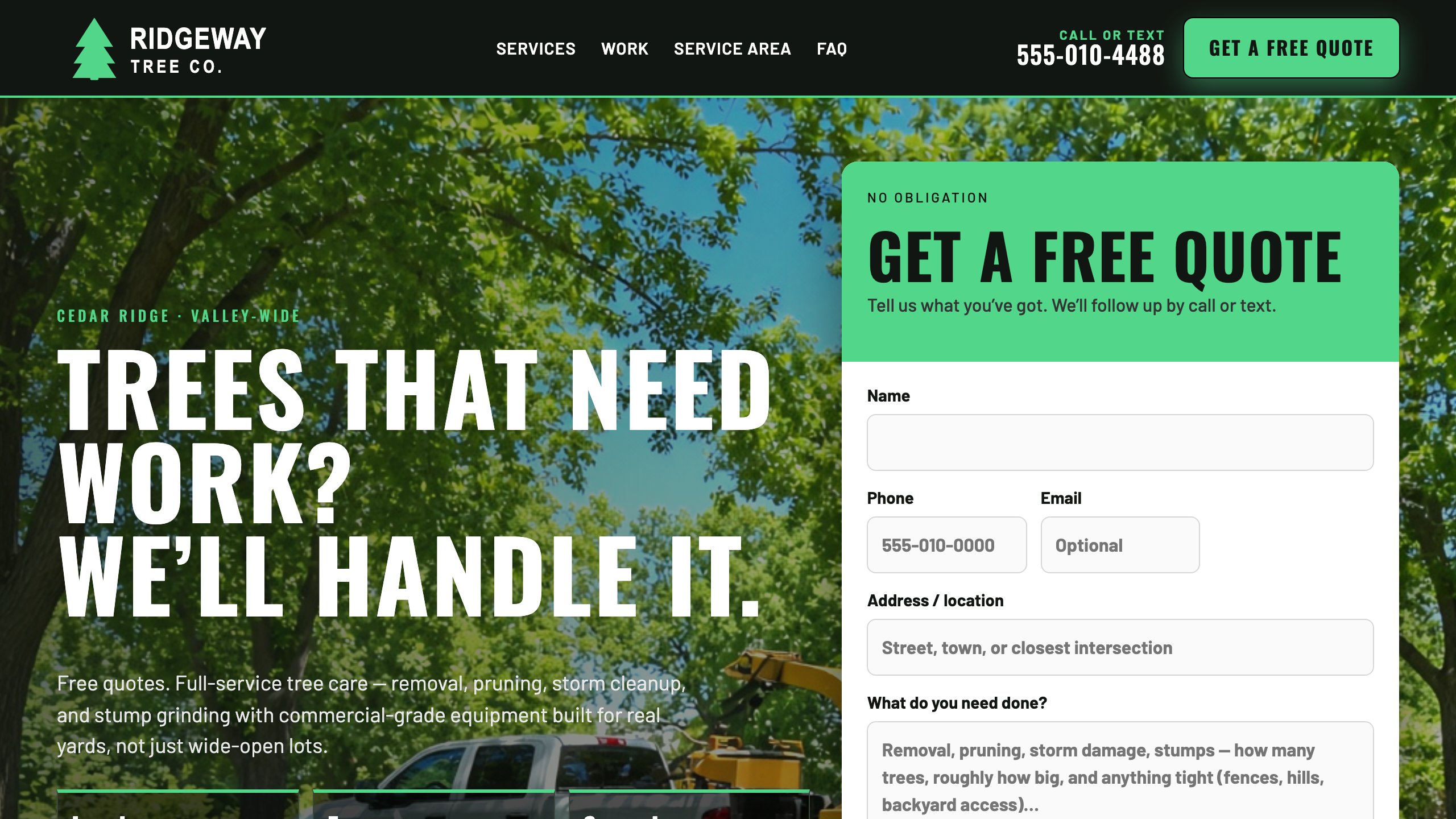 Ridgeway Tree Co. website preview