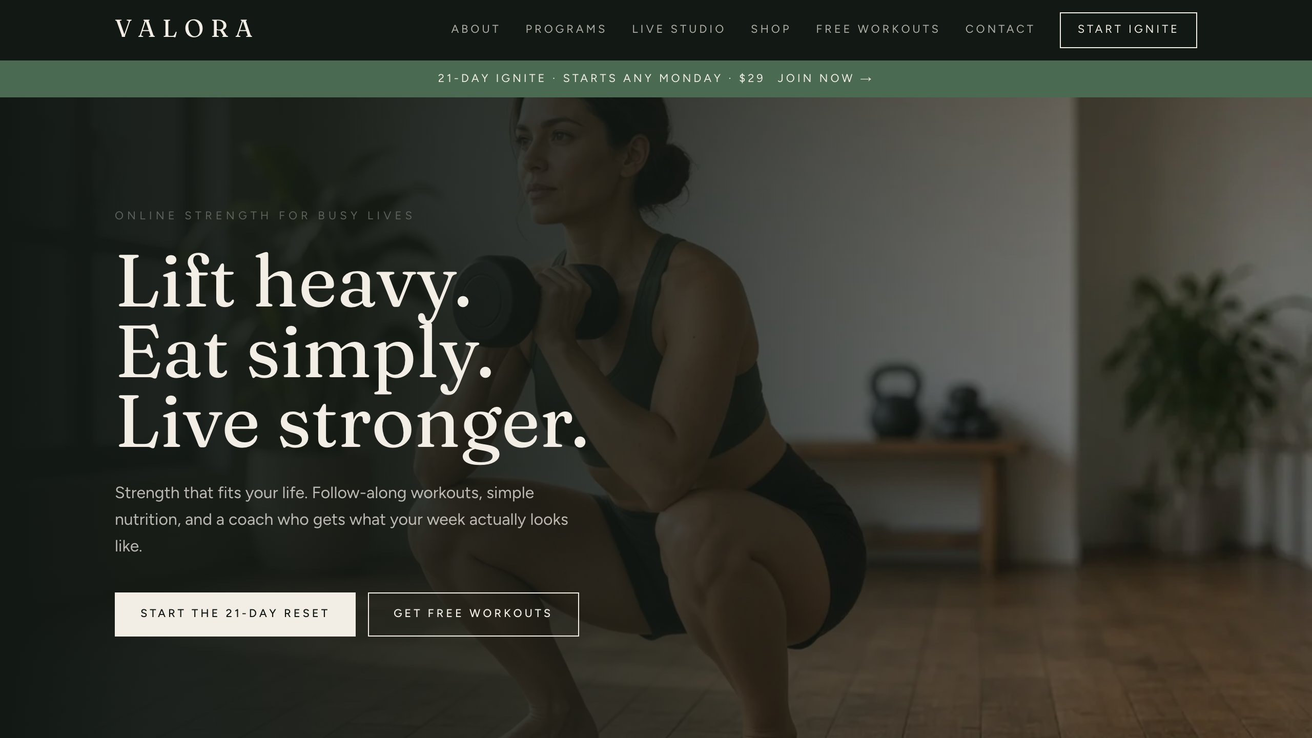 Valora Fitness website preview